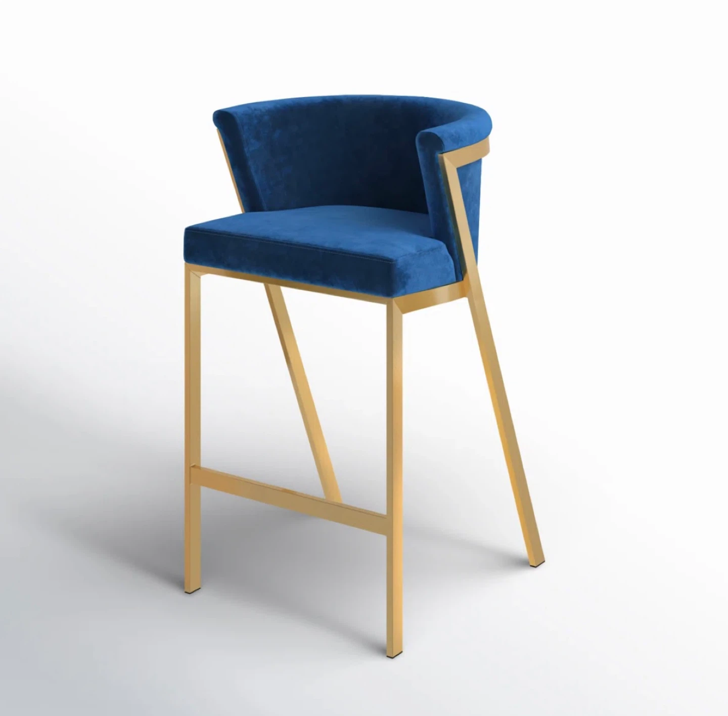 Blue Velvet Bar Stool with Gold Frame - photo 2