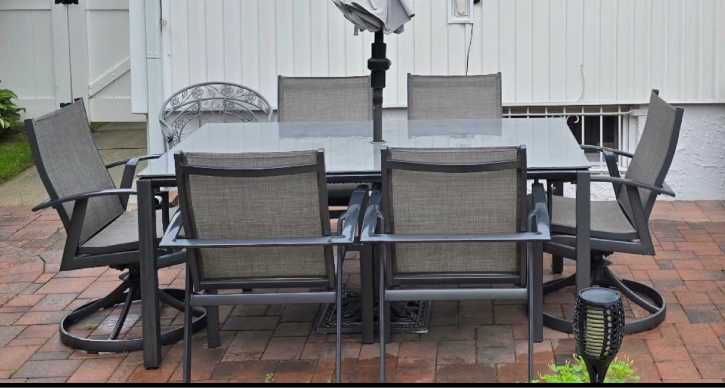 Glass Top Patio Dining Set with 6 Chairs