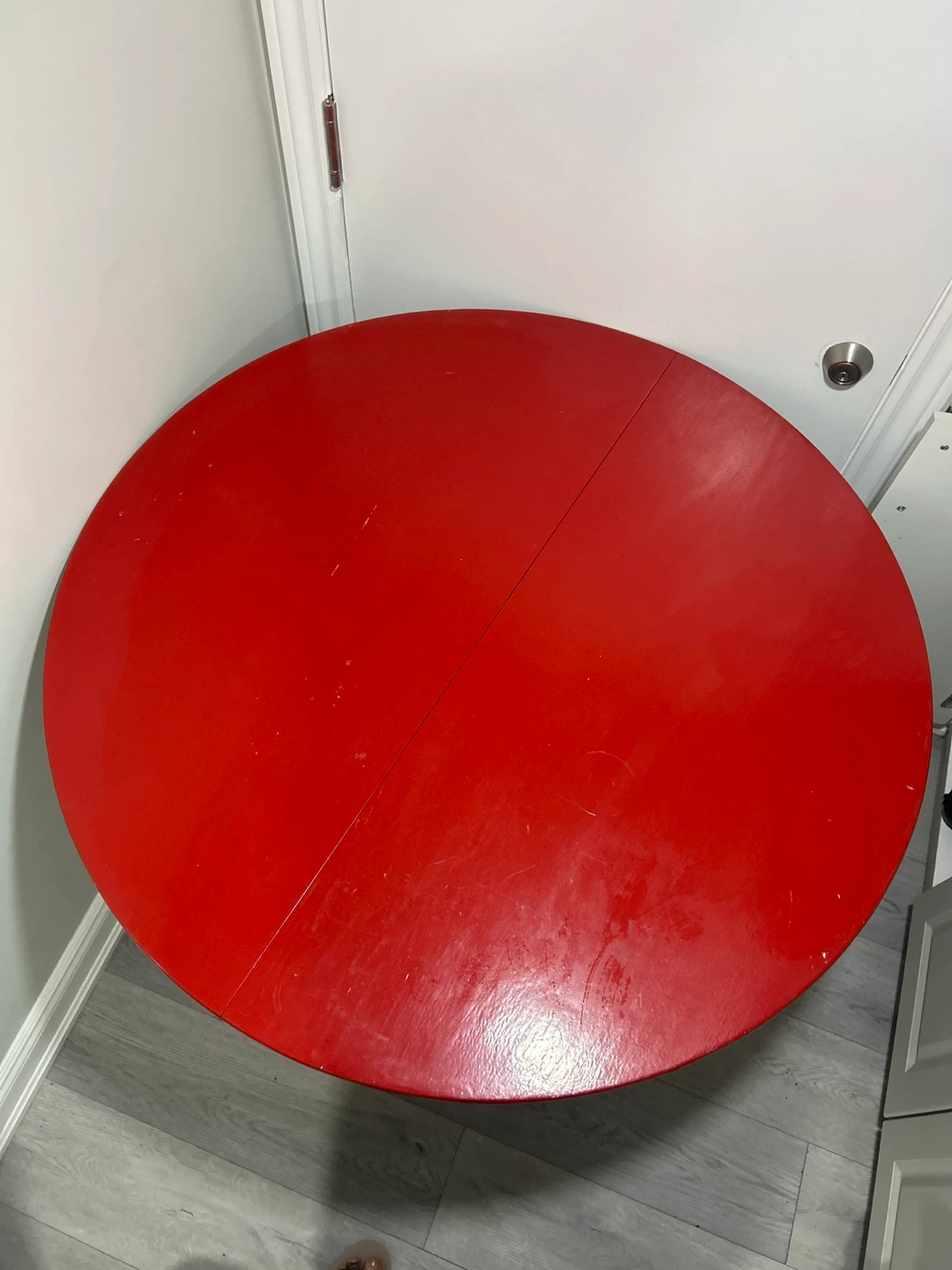 Red Drop Leaf Dining Table with Wooden Legs - photo 3