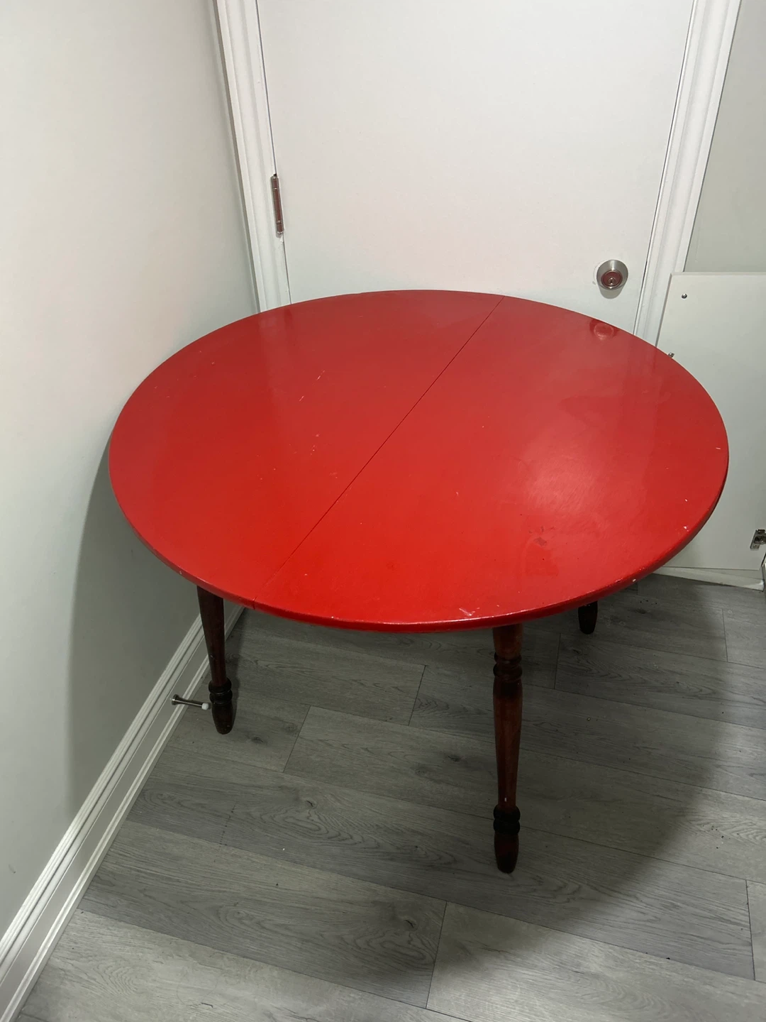 Red Drop Leaf Dining Table with Wooden Legs