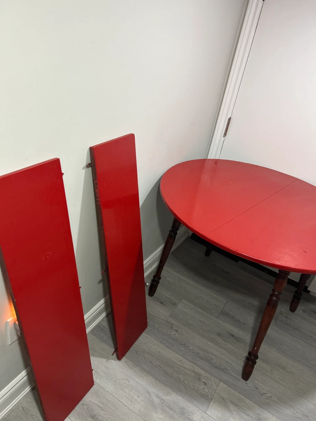 Red Drop Leaf Dining Table with Wooden Legs - photo 4