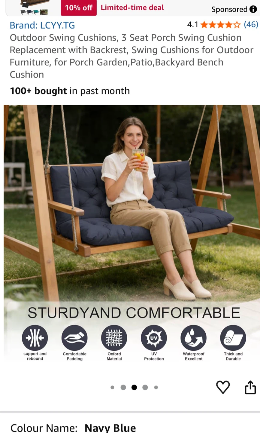 LCYY.TG Outdoor Swing Cushion Replacement with Backrest - photo 3