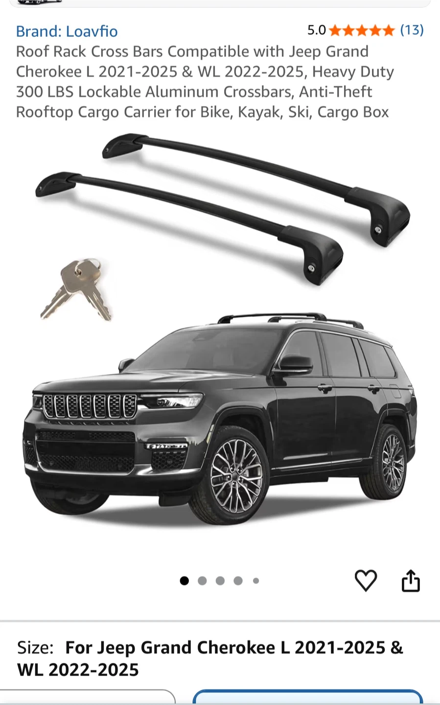 Loavfio Roof Rack Cross Bars for Jeep Grand Cherokee