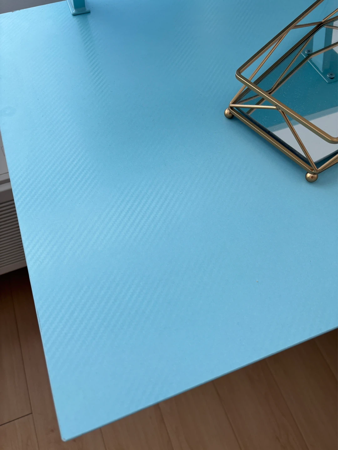 Light Blue L-Shaped Desk with Shelf - photo 3