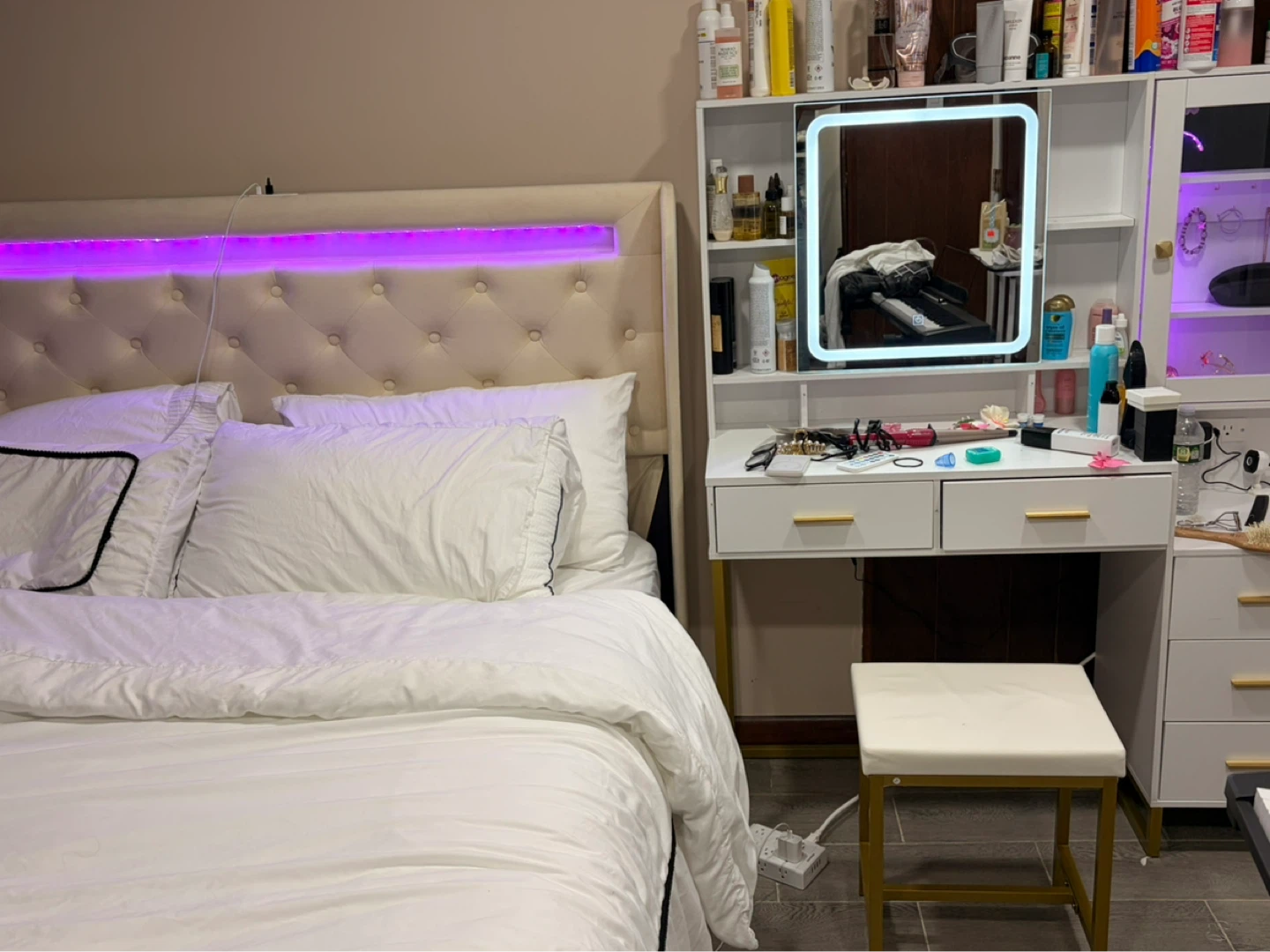 Bed and vanity
