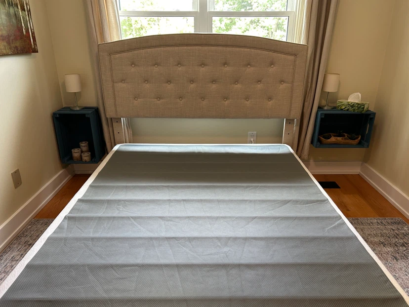 Queen bed, frame box spring mattress