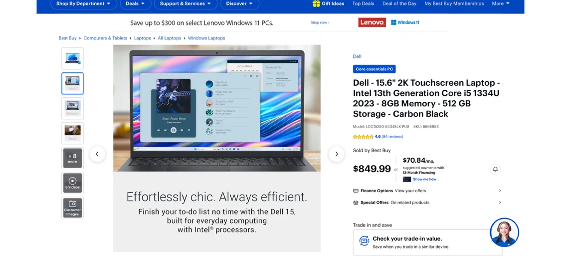Dell 15 2K Touchscreen Laptop - Intel Core i5