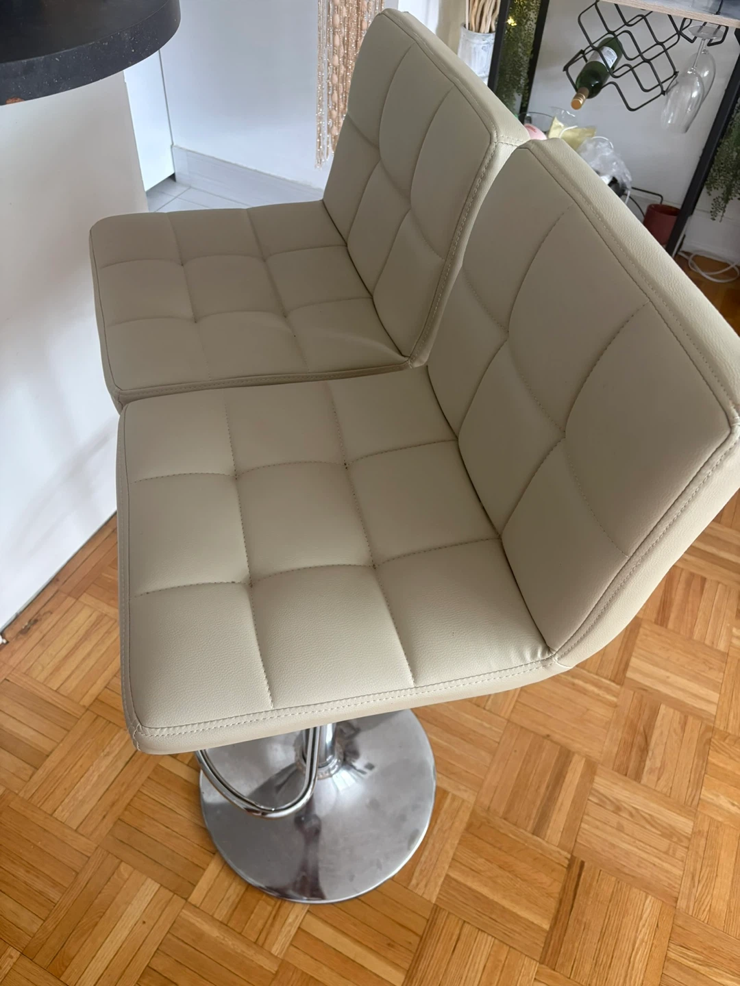 Set of 2 Beige Faux Leather Bar Stools