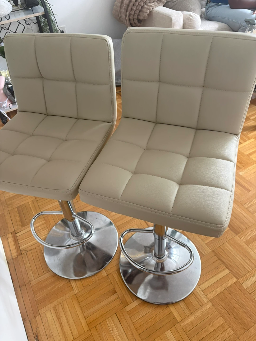 Set of 2 Beige Faux Leather Bar Stools - photo 2