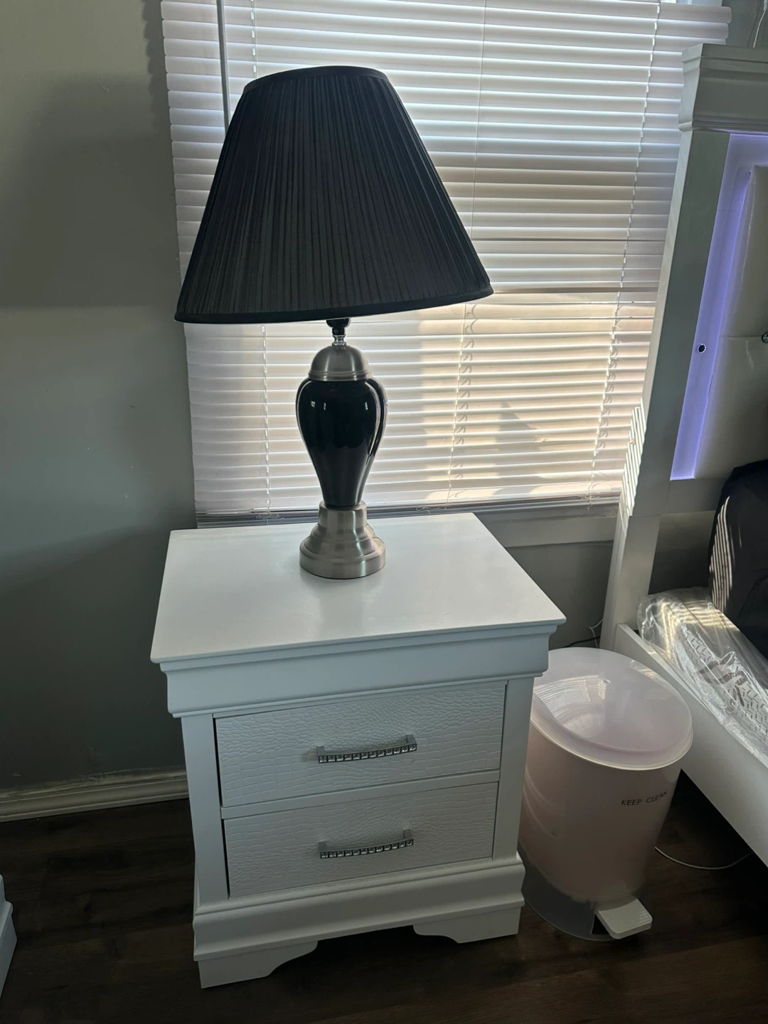 White Upholstered Queen Bed Frame with LED Headboard - photo 2