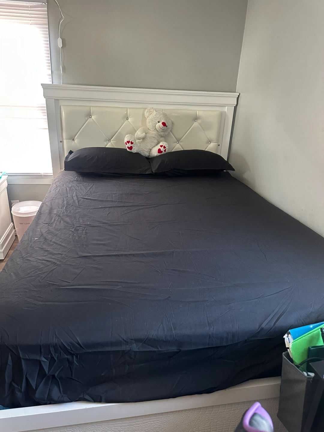 White Upholstered Queen Bed Frame with LED Headboard - photo 3