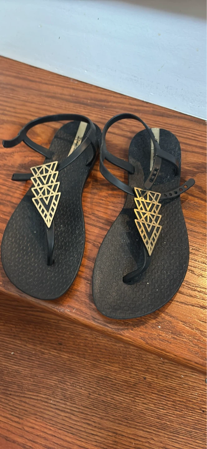 Ipanema Black Sandals with Gold Embellishment