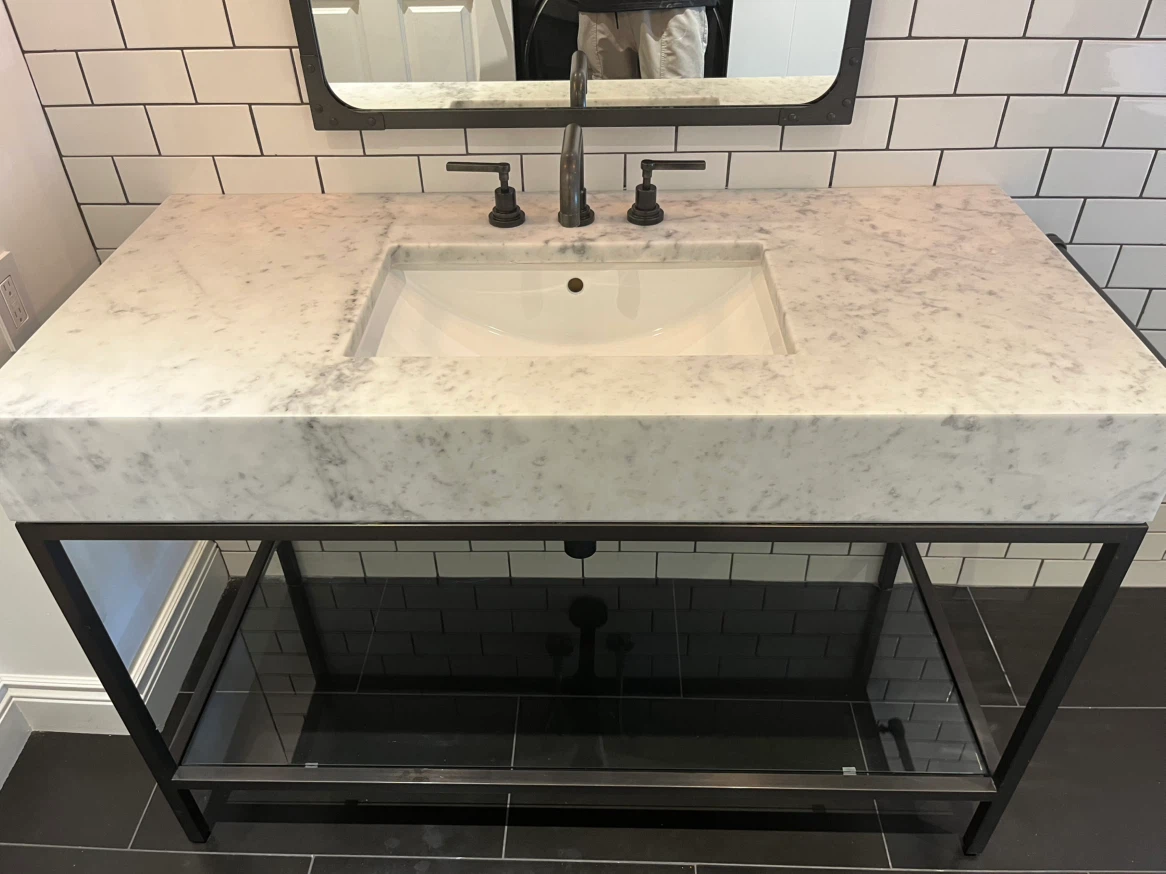 Marble Vanity Top with Metal Frame and Glass Shelf - photo 2