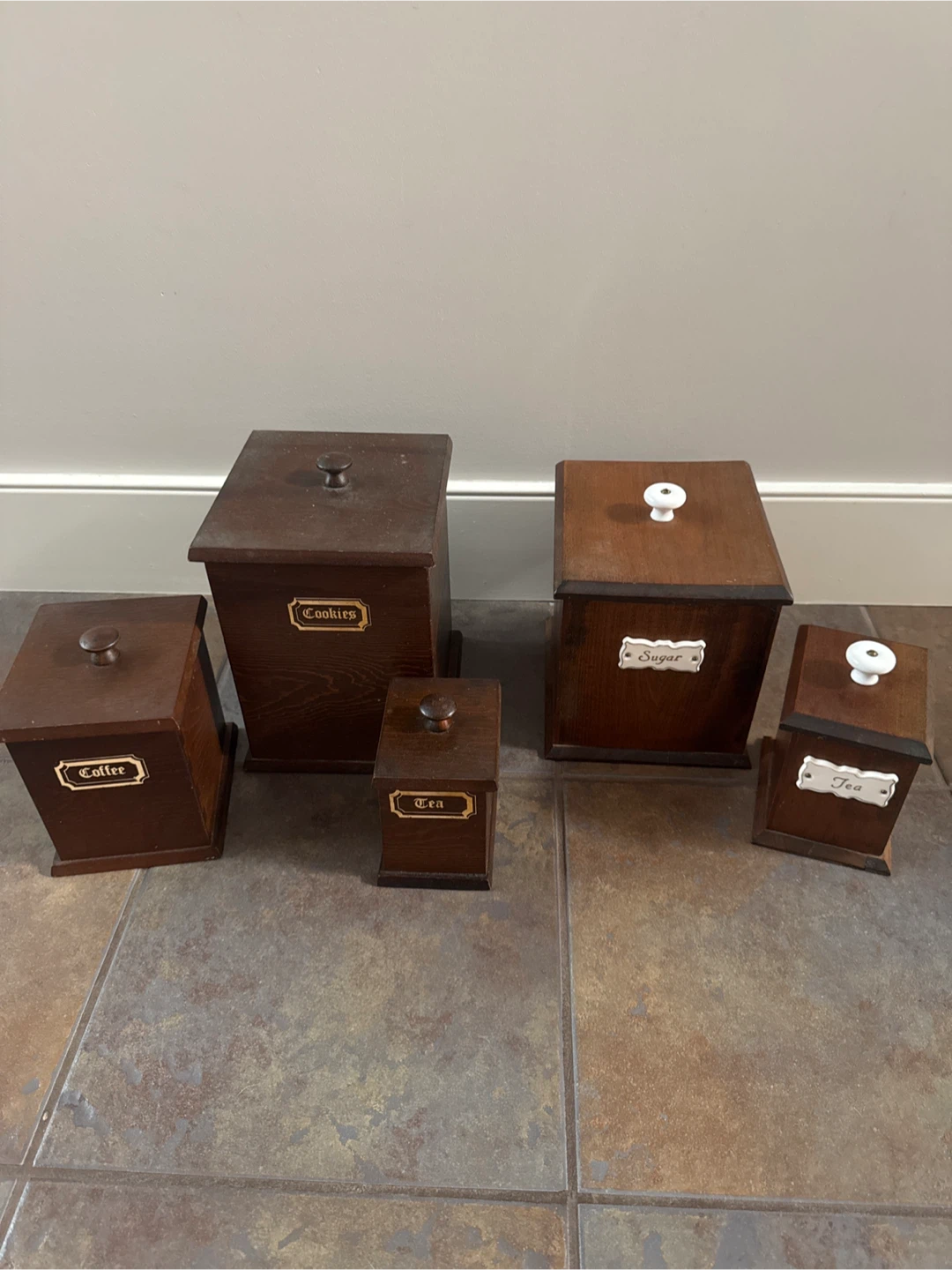 Vintage Wooden Kitchen Canister Set