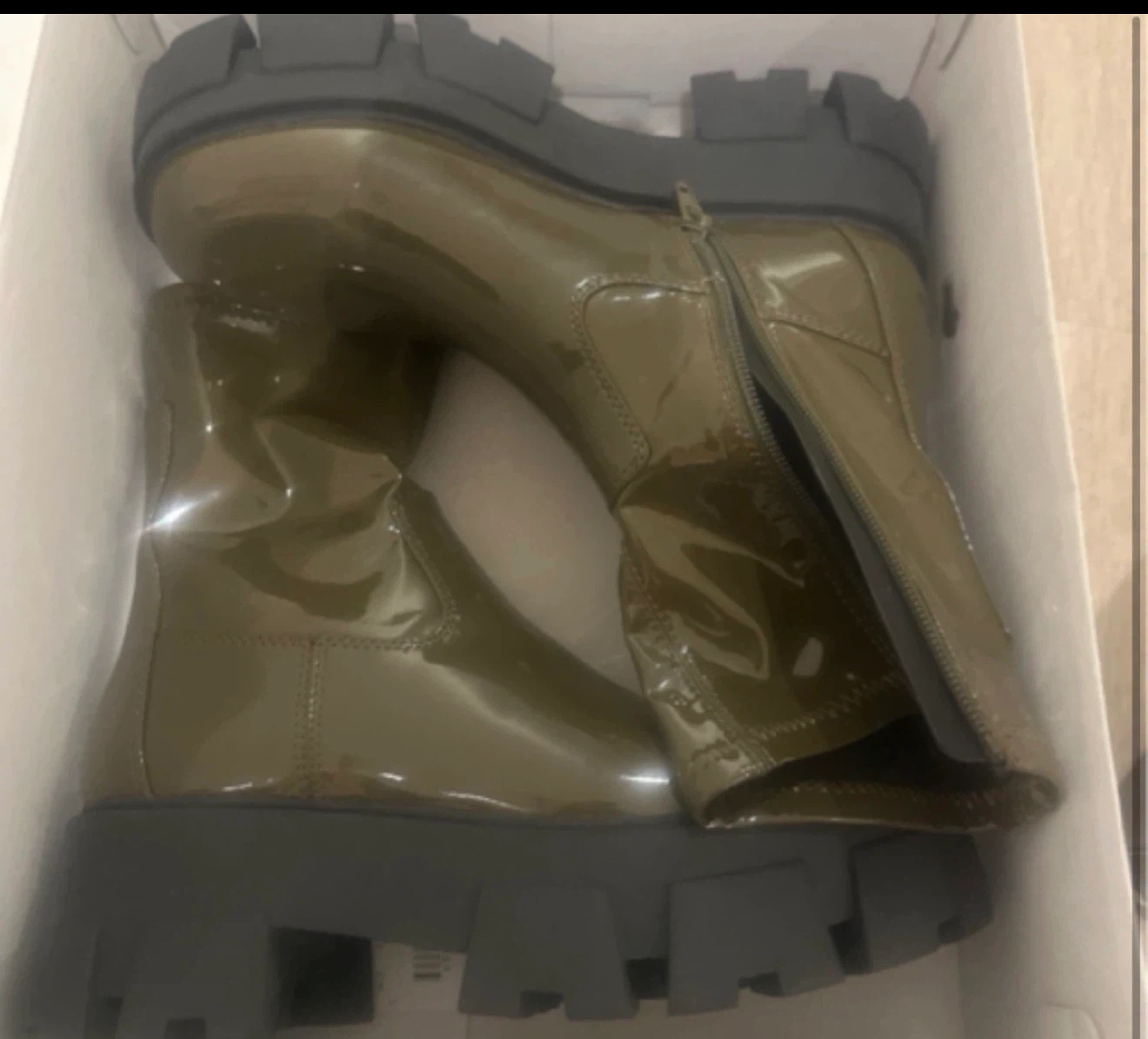 Shiny Green Lug Sole Boots