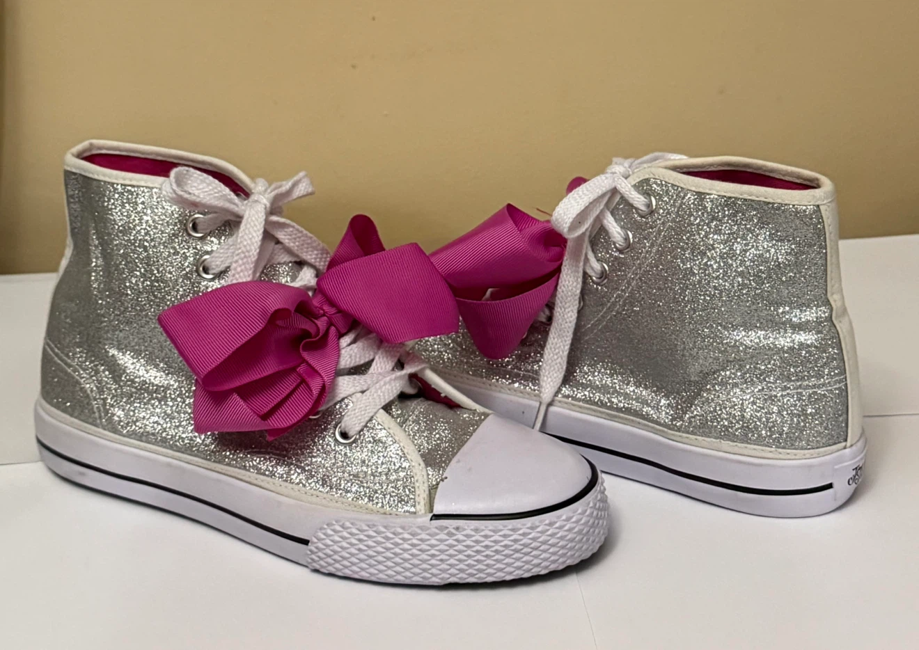 JoJo Siwa Glitter High-Top Silver Shoes with Large Pink Bow