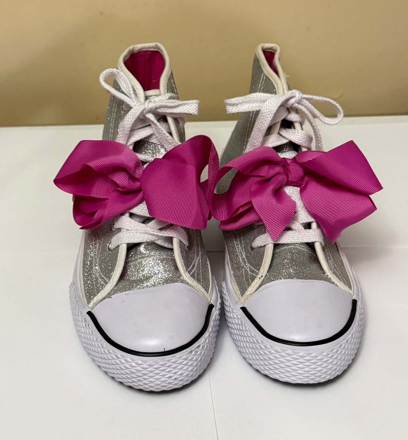 JoJo Siwa Glitter High-Top Silver Shoes with Large Pink Bow - photo 2