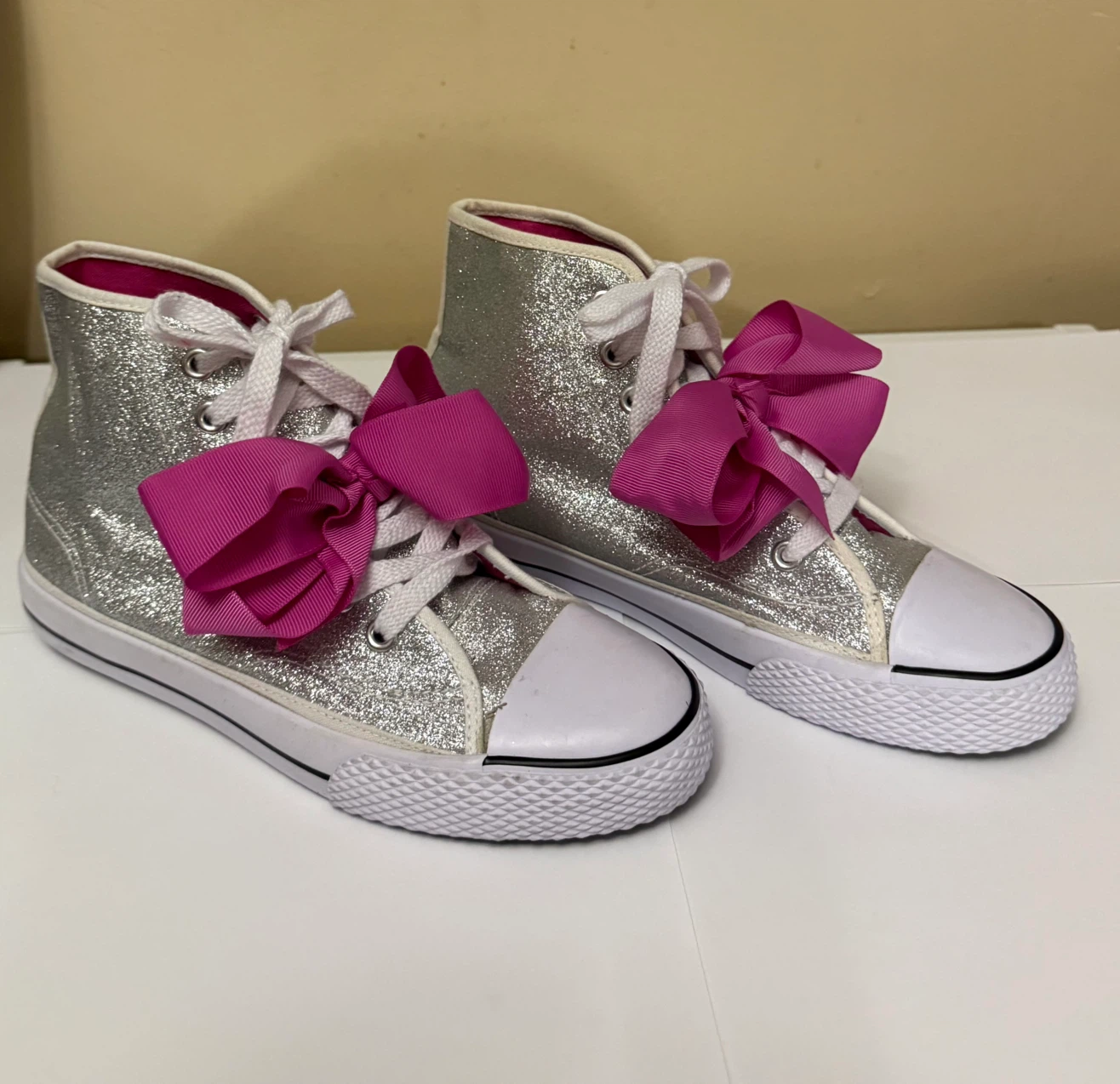 JoJo Siwa Glitter High-Top Silver Shoes with Large Pink Bow - photo 3