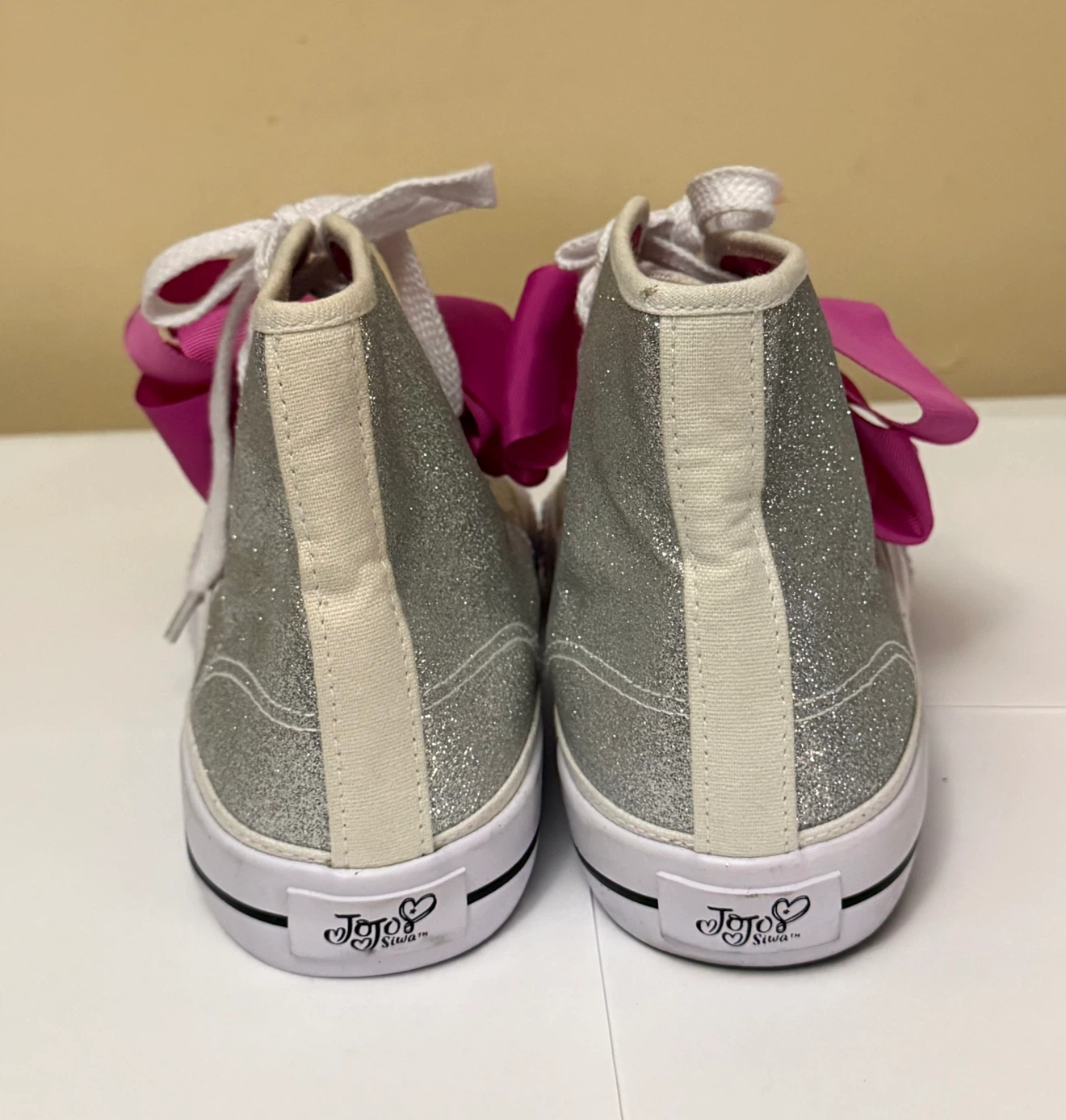 JoJo Siwa Glitter High-Top Silver Shoes with Large Pink Bow - photo 4