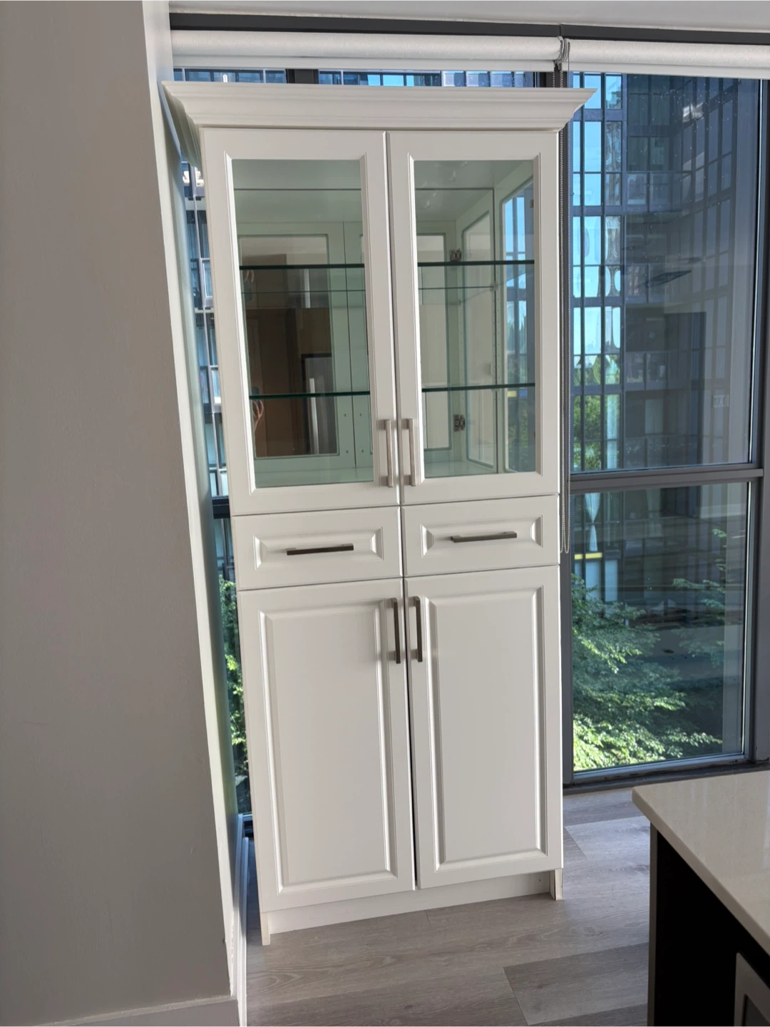 White Display Cabinet with Glass Doors