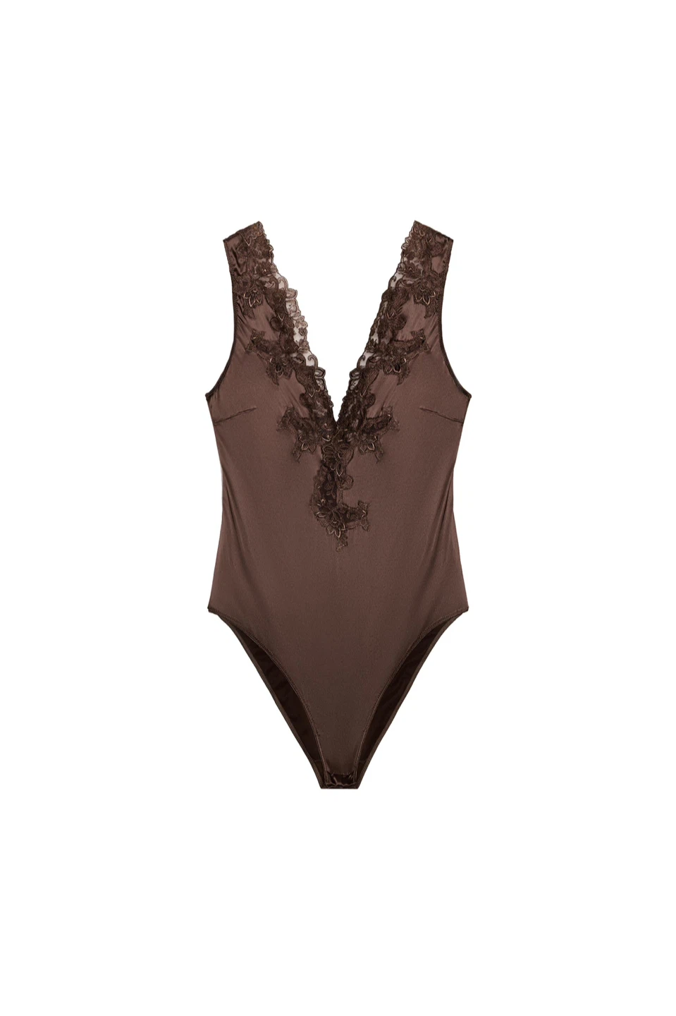 Zara Lace Trim Satin Bodysuit - Brown NWT L - photo 2