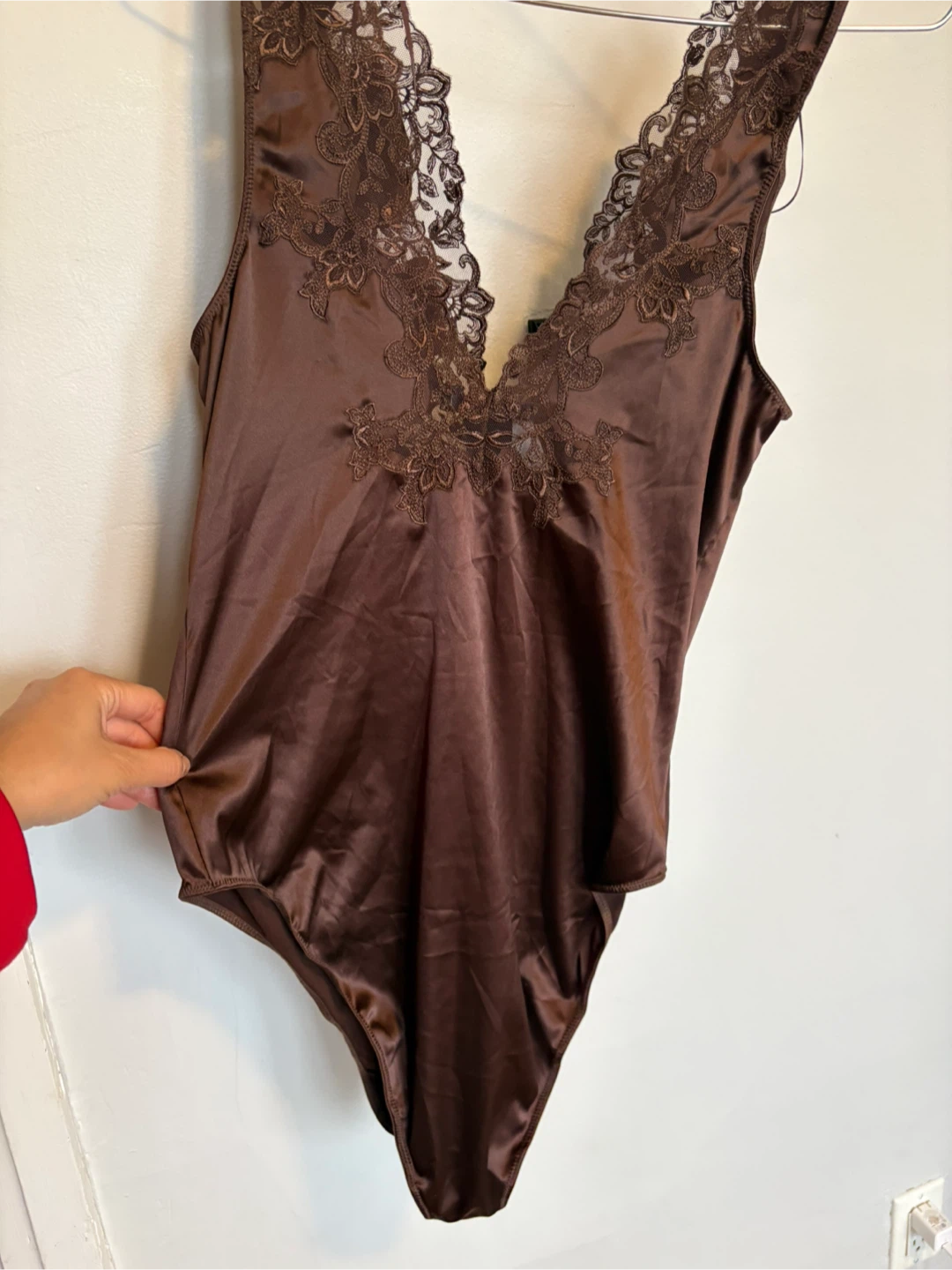 Zara Lace Trim Satin Bodysuit - Brown NWT L - photo 3