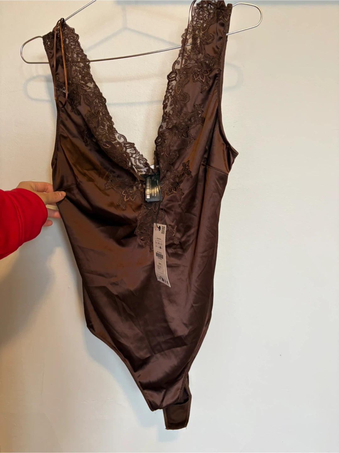 Zara Lace Trim Satin Bodysuit - Brown NWT L - photo 5