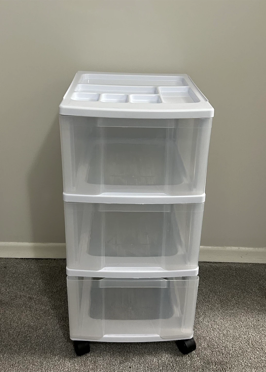 Plastic 3-Drawer Storage Cart with Organizer Top