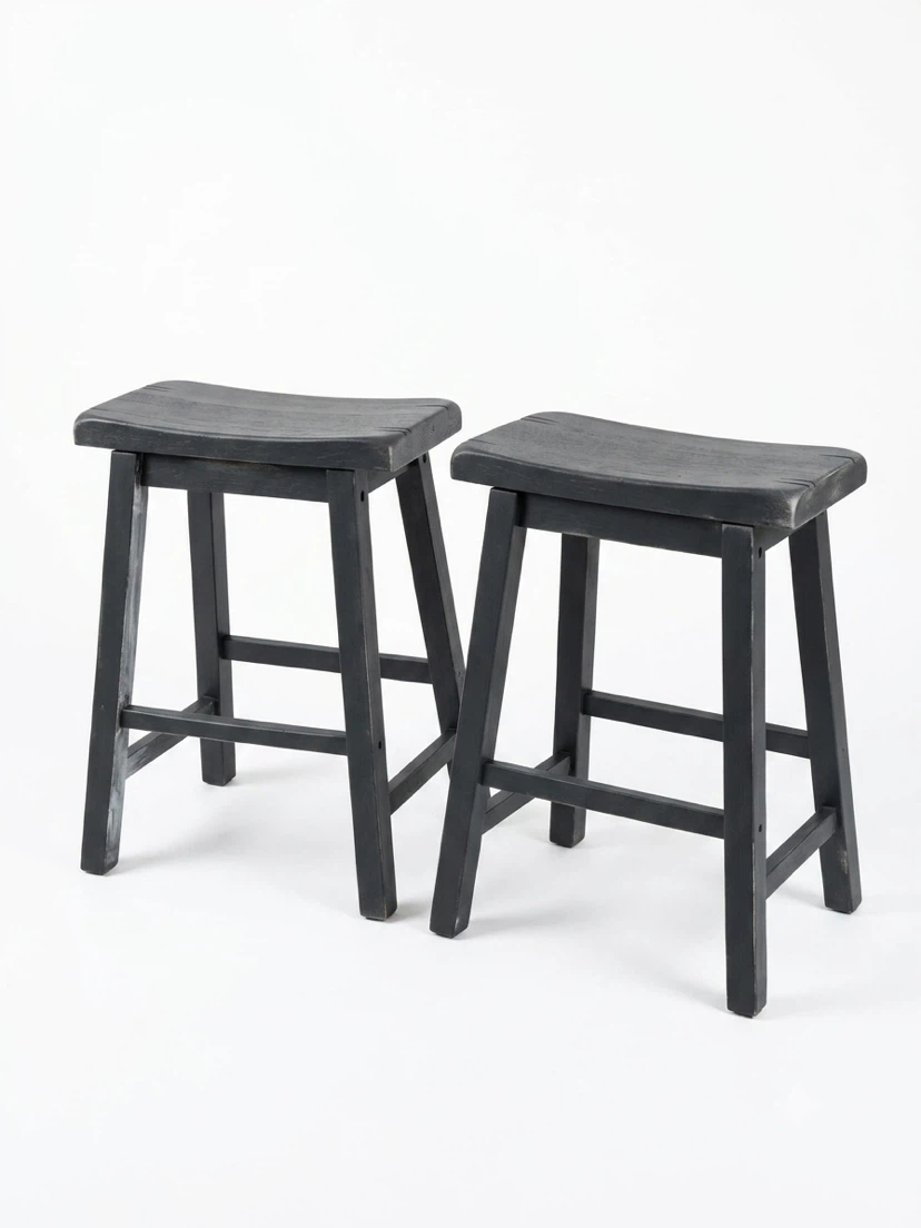 Set of 2 Dark Grey/ black Saddle Stools