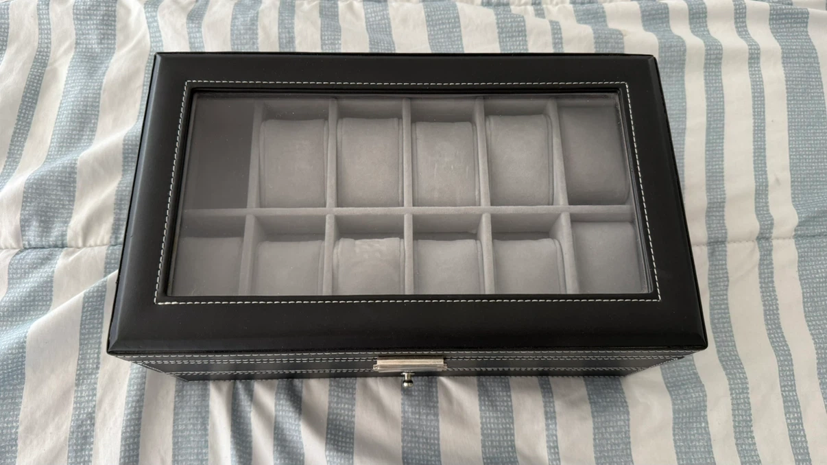 Black 12-Watch Display Case with Drawer