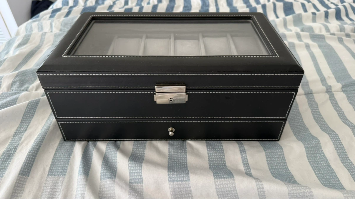 Black 12-Watch Display Case with Drawer - photo 2