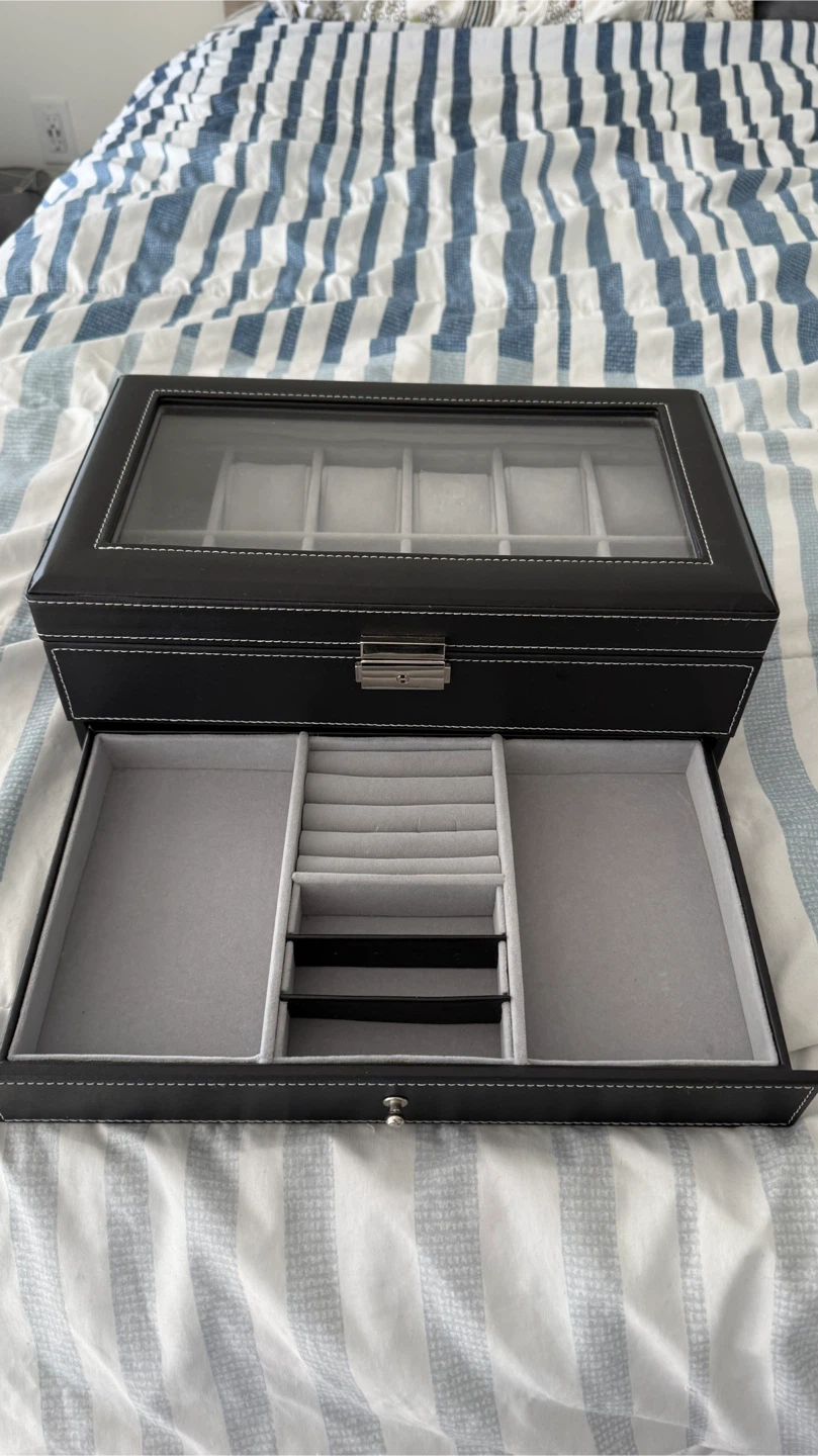 Black 12-Watch Display Case with Drawer - photo 3