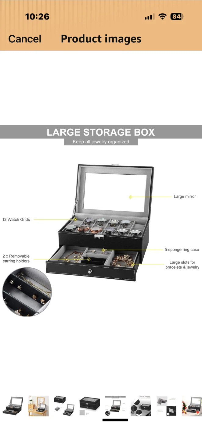 Black 12-Watch Display Case with Drawer - photo 5