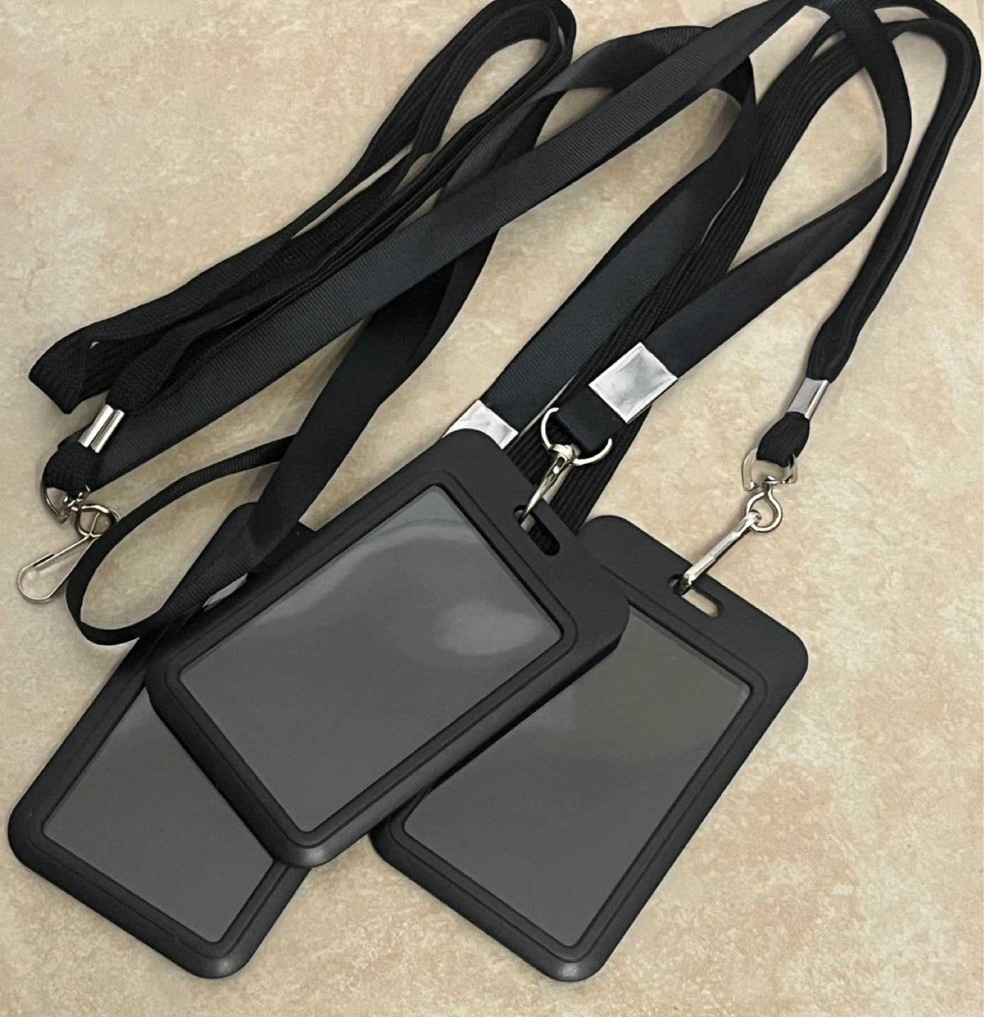 Set of 3 Black Lanyards with Badge Holders