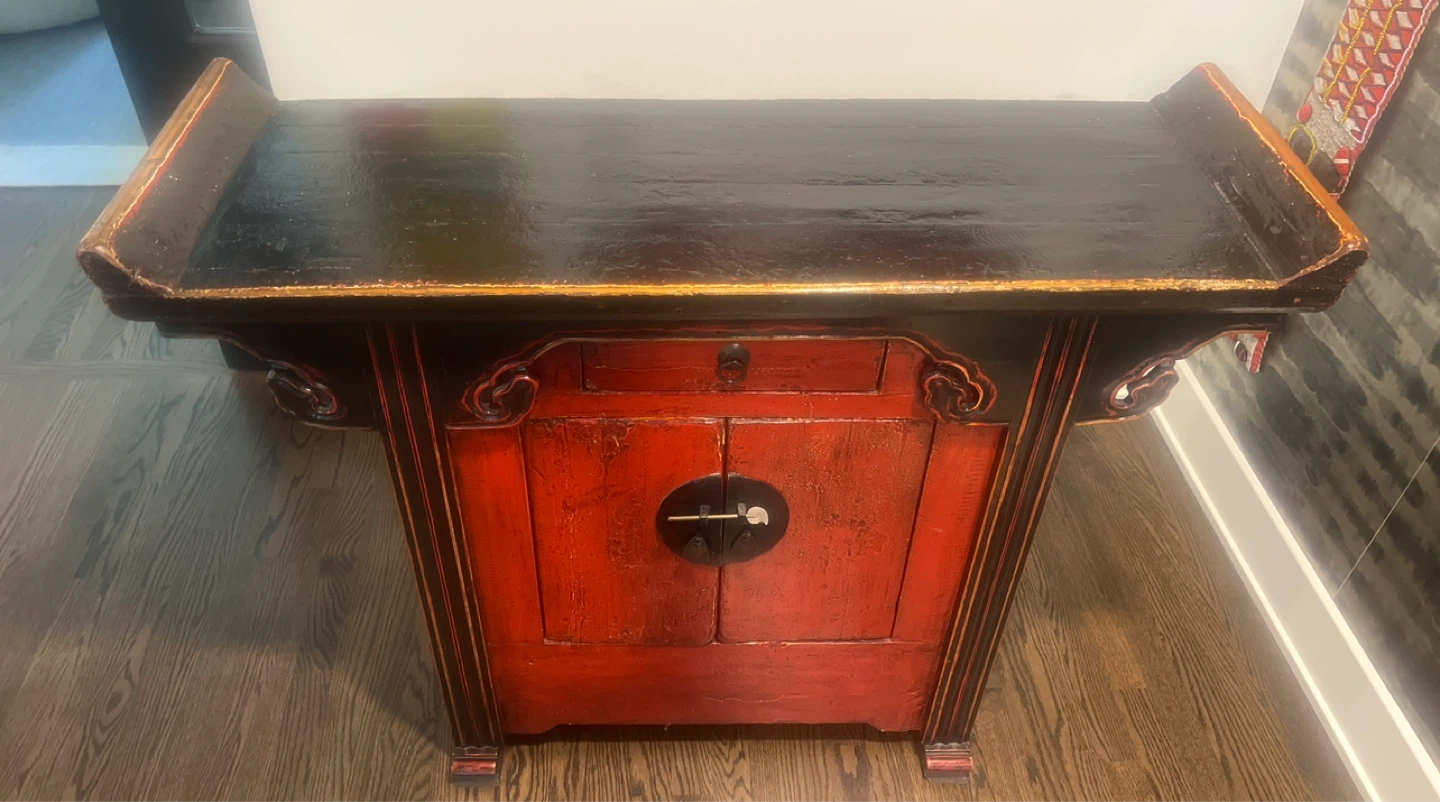 Vintage Red and Black Cabinet with Drawer