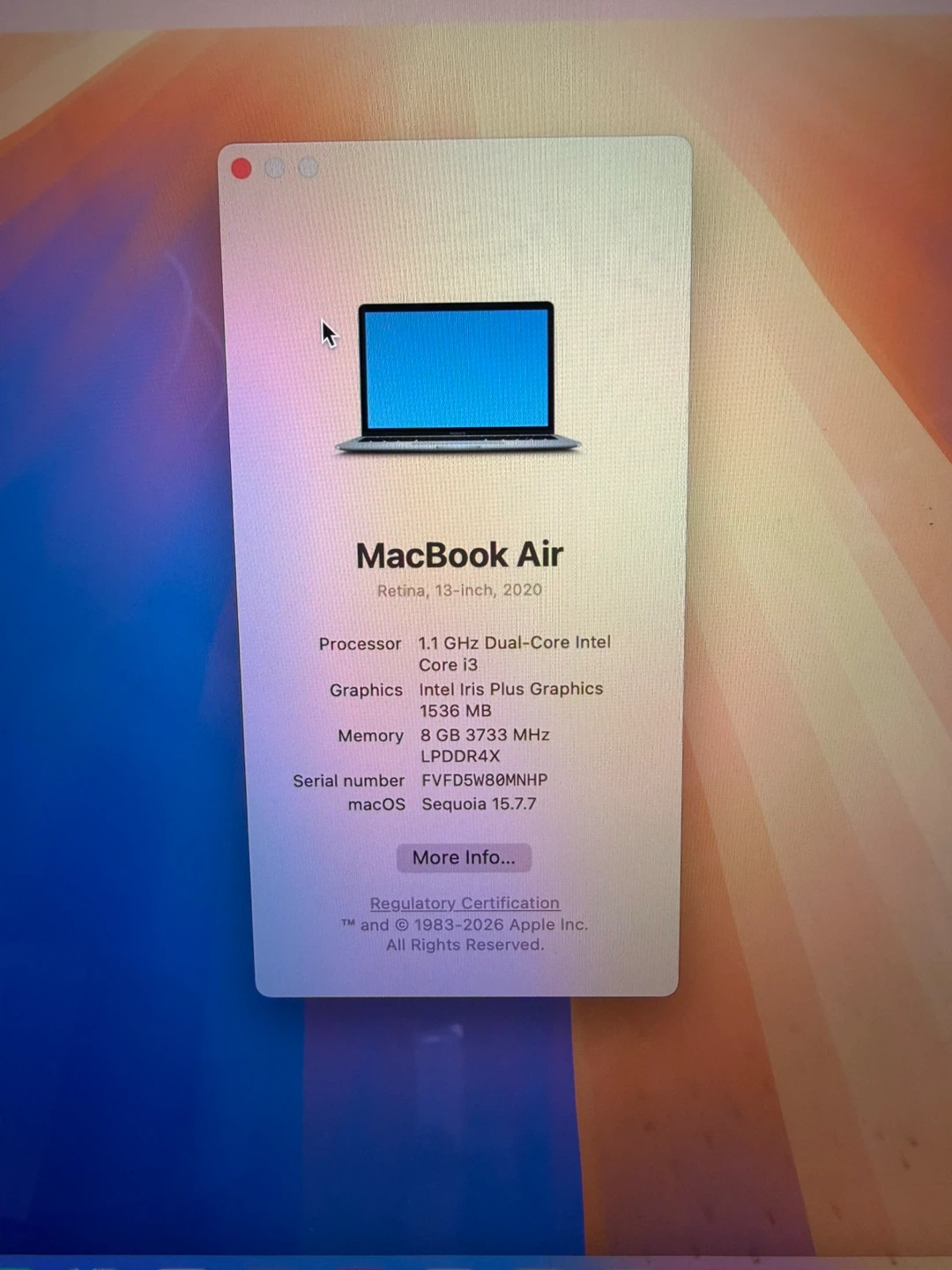 MacBook Air 13” 2020/8GB RAM/256GB SSD/Fully Functional - photo 2