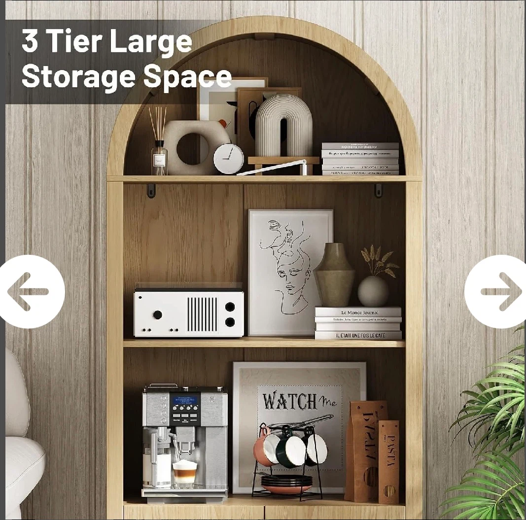 Seedayhome 3 Tier Arch Bookshelf with Cabinet - photo 4