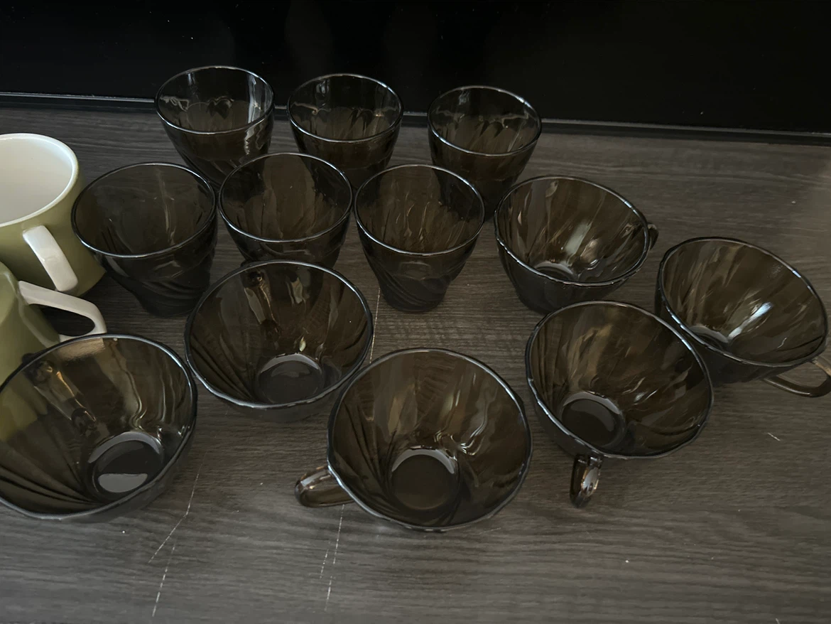 12 Smoky Glass Cups