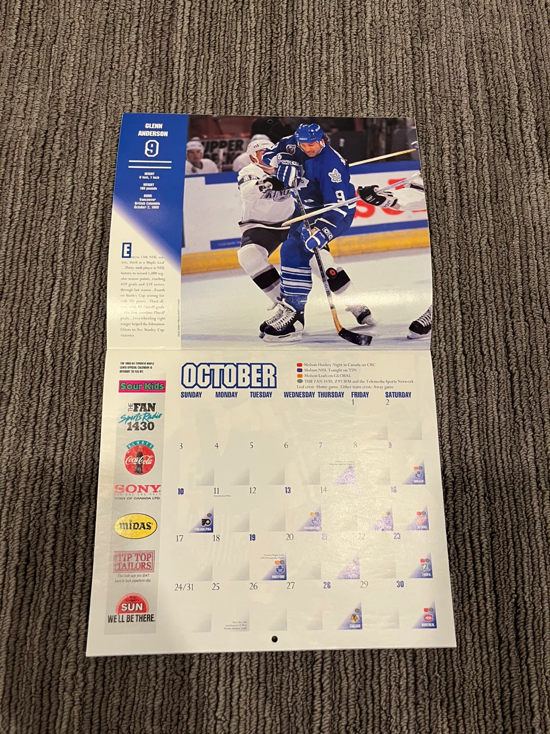 1993-94 Toronto Maple Leafs Official Calendar - photo 2