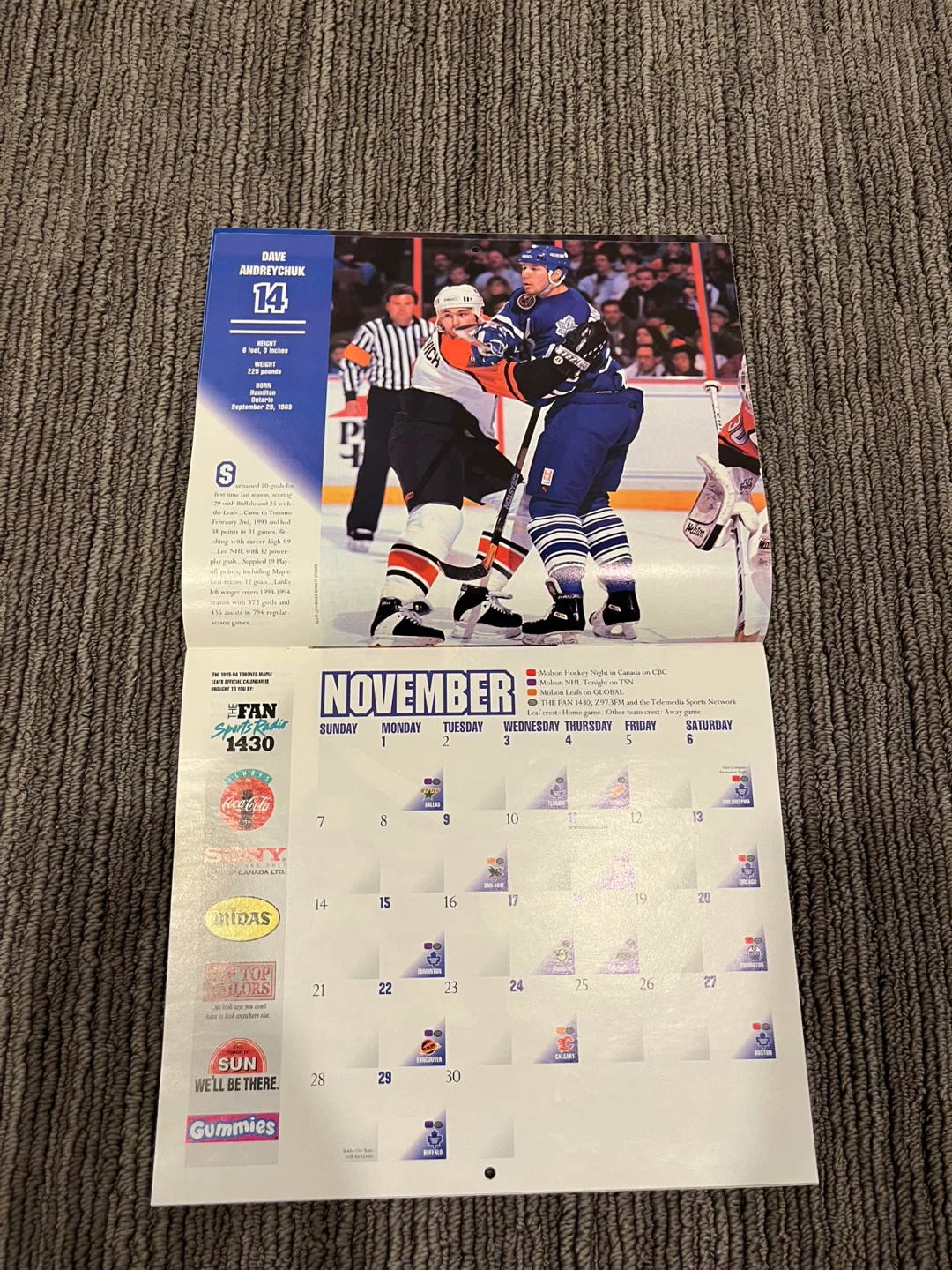 1993-94 Toronto Maple Leafs Official Calendar - photo 3