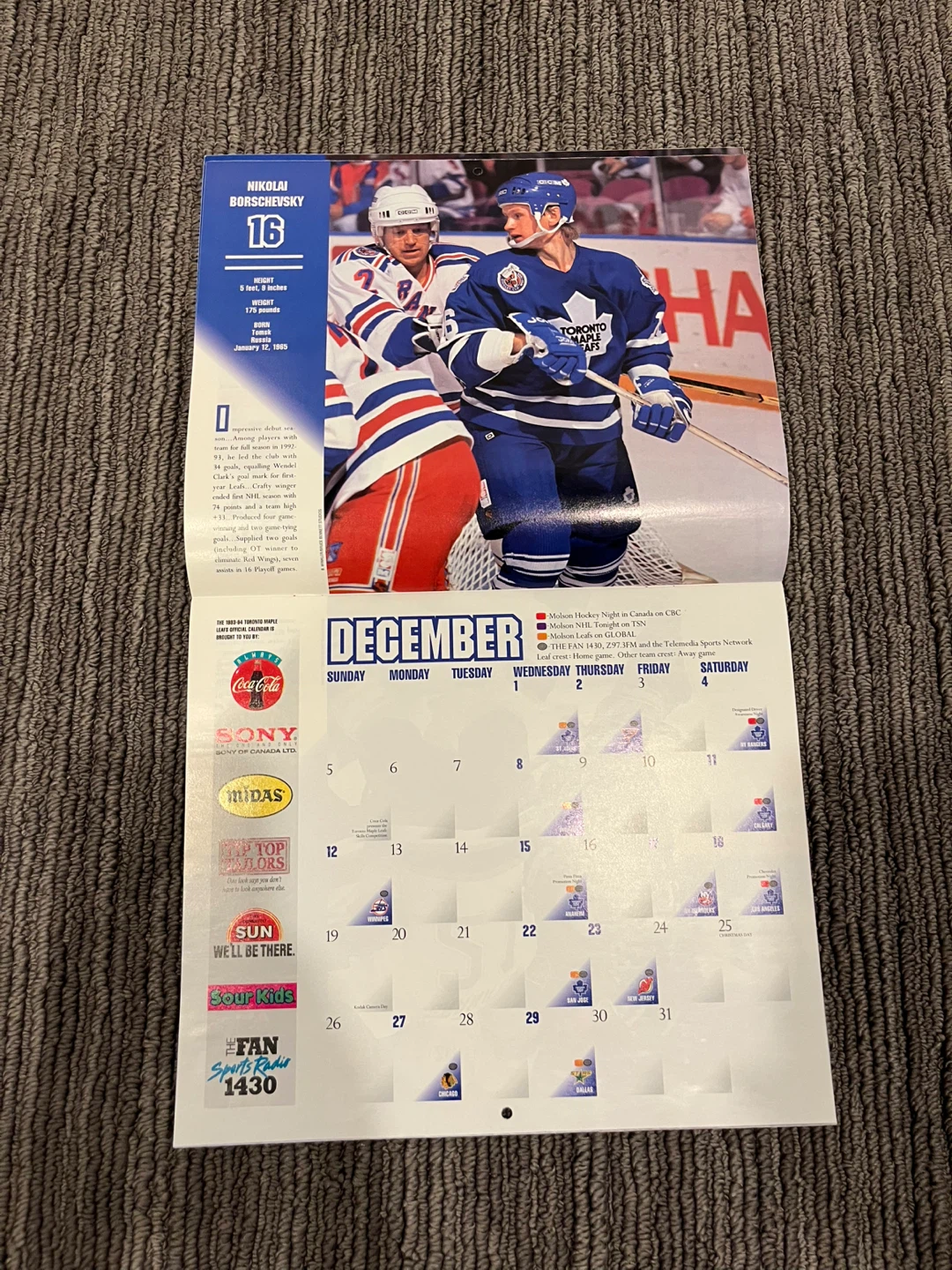 1993-94 Toronto Maple Leafs Official Calendar - photo 4