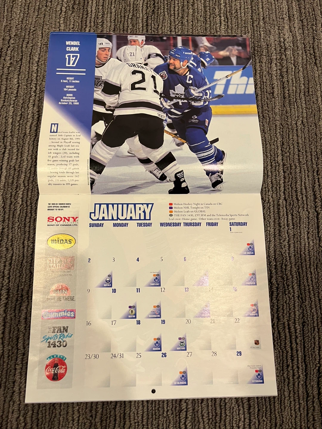 1993-94 Toronto Maple Leafs Official Calendar - photo 5