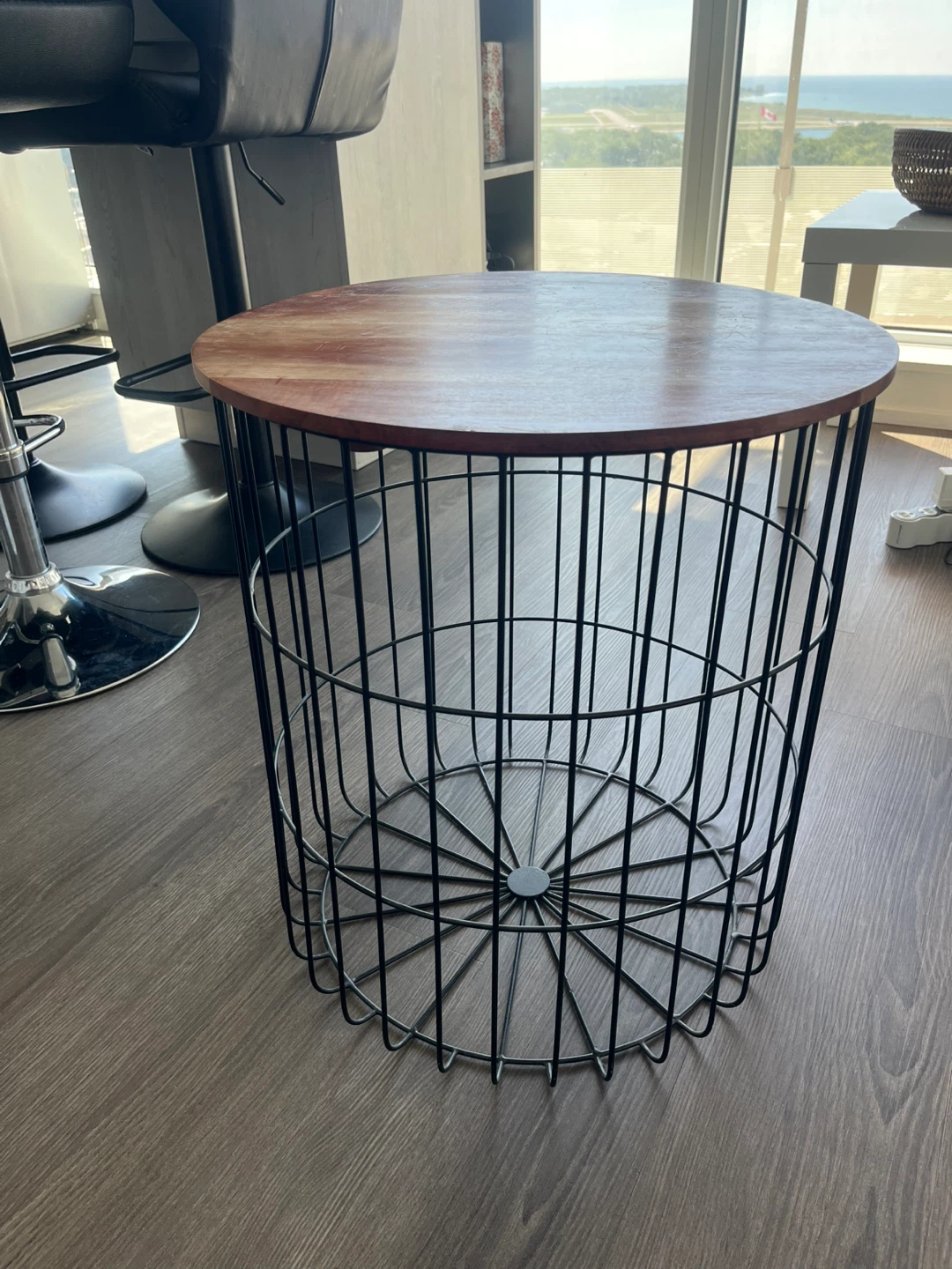 Modern Round Wood & Metal Side Table / Accent Table