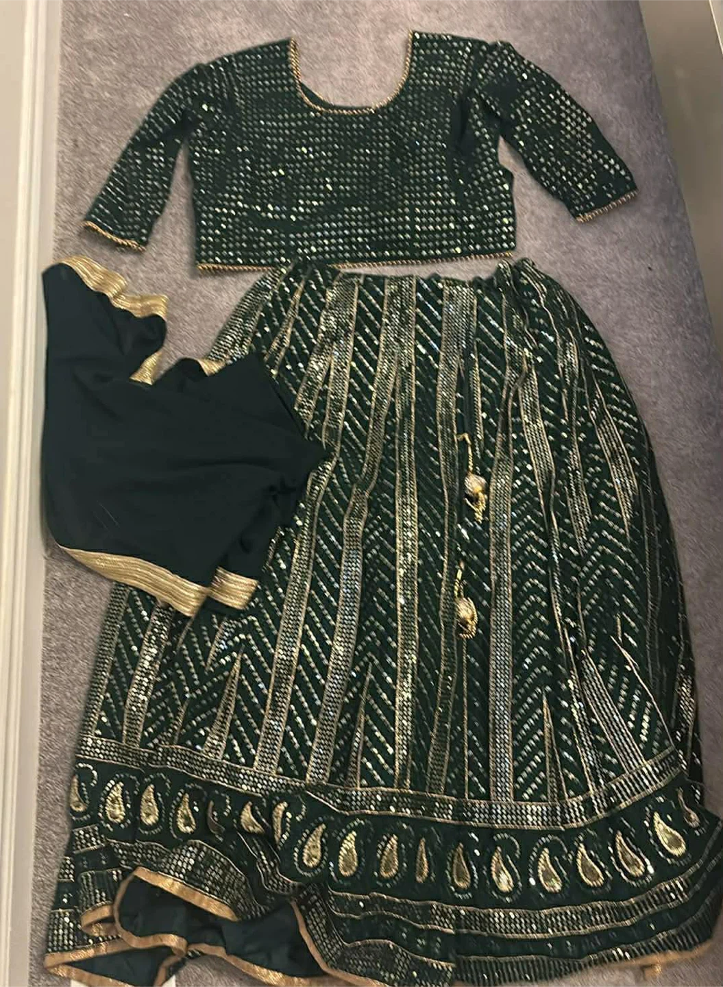 Women's Green Sequin Lehenga Choli with Dupatta