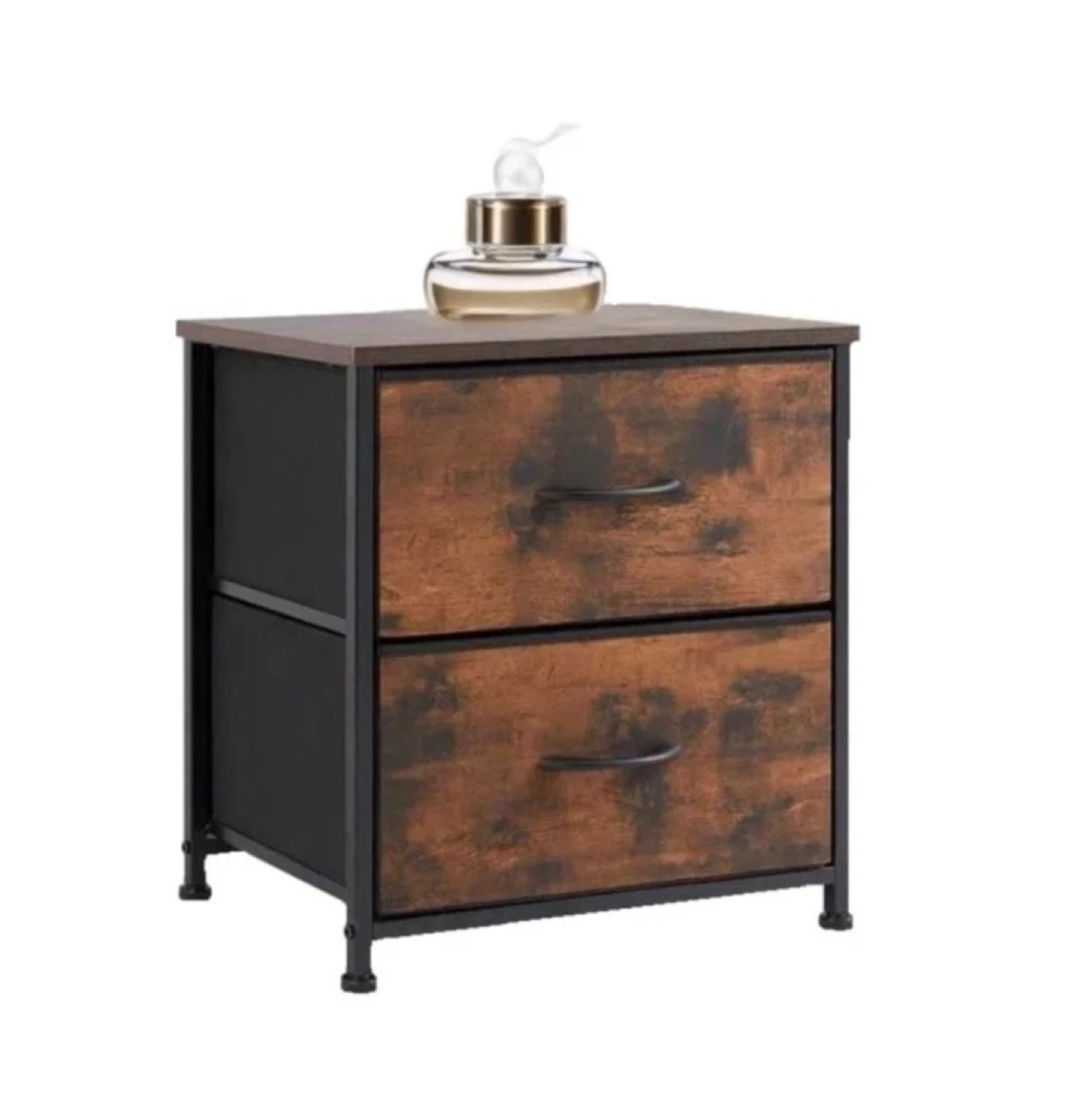2-Drawer Fabric Nightstand with Wooden Top