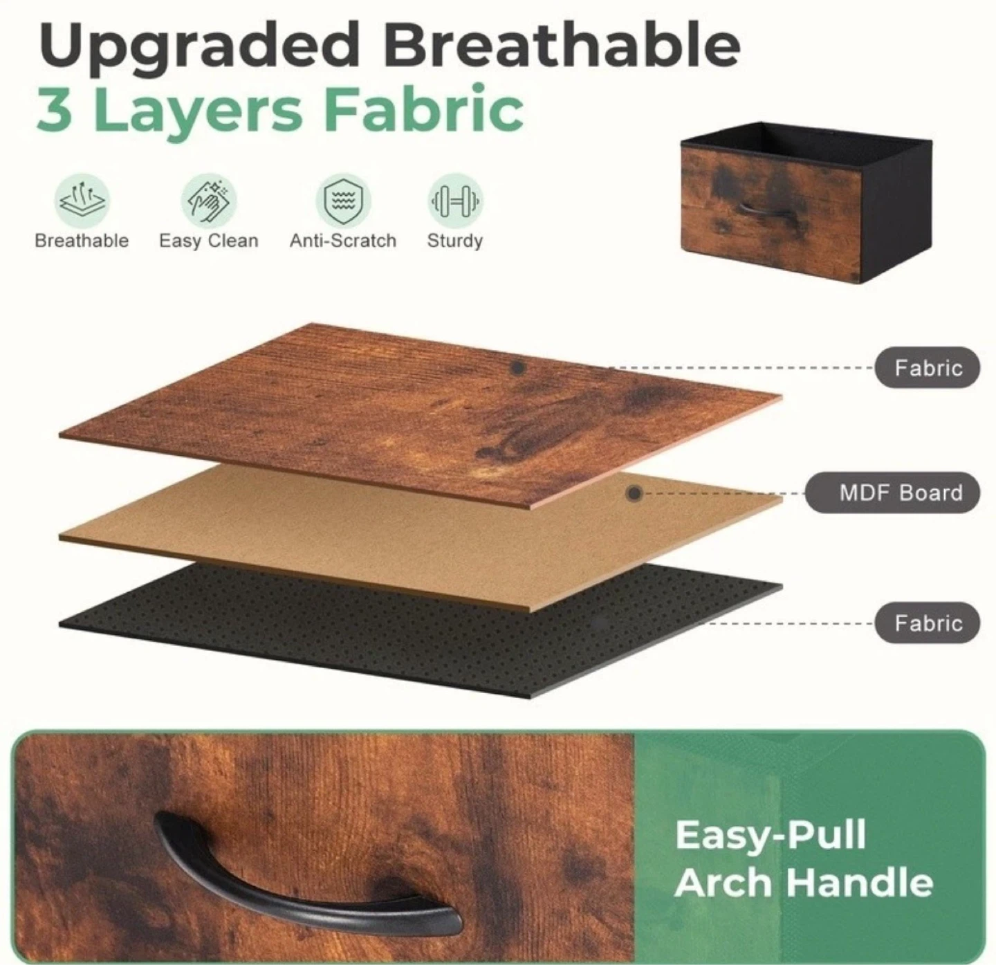 2-Drawer Fabric Nightstand with Wooden Top - photo 4