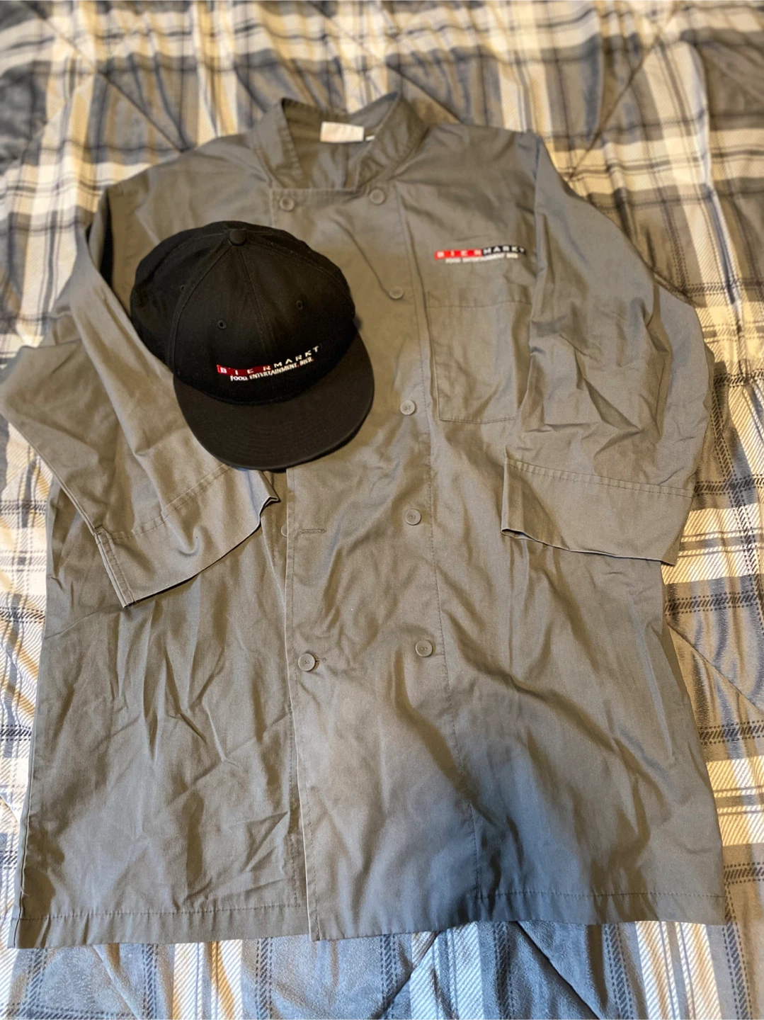Biermarkt Chef Jacket Size Medium and Snapback Hat