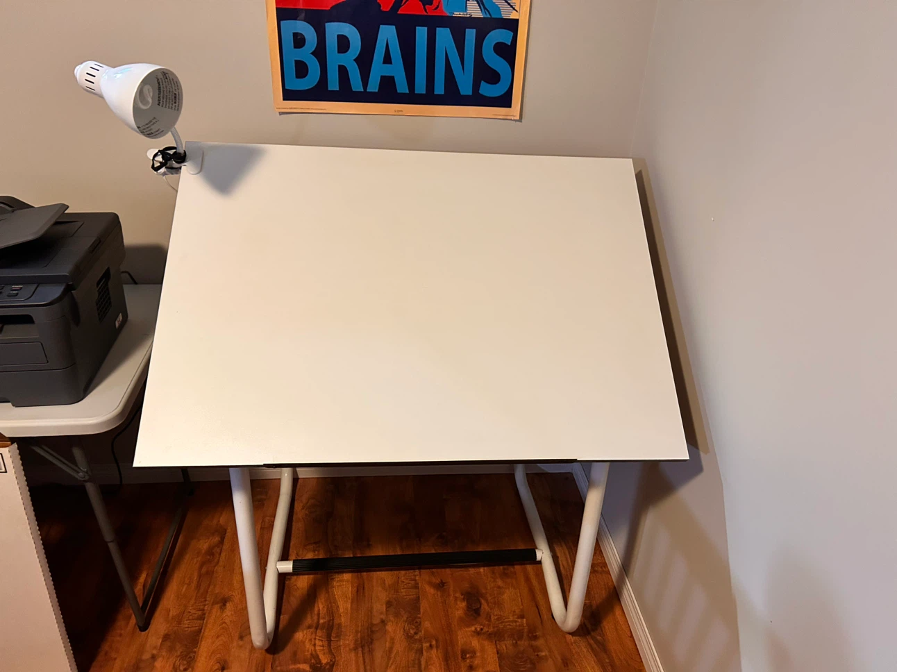 White Drafting Table with Adjustable Lamp
