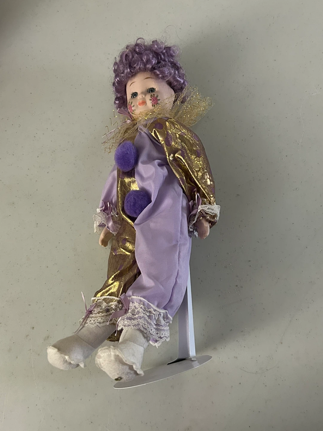 Porcelain Clown Collector’s Doll with Purple & Gold Outfit - photo 4