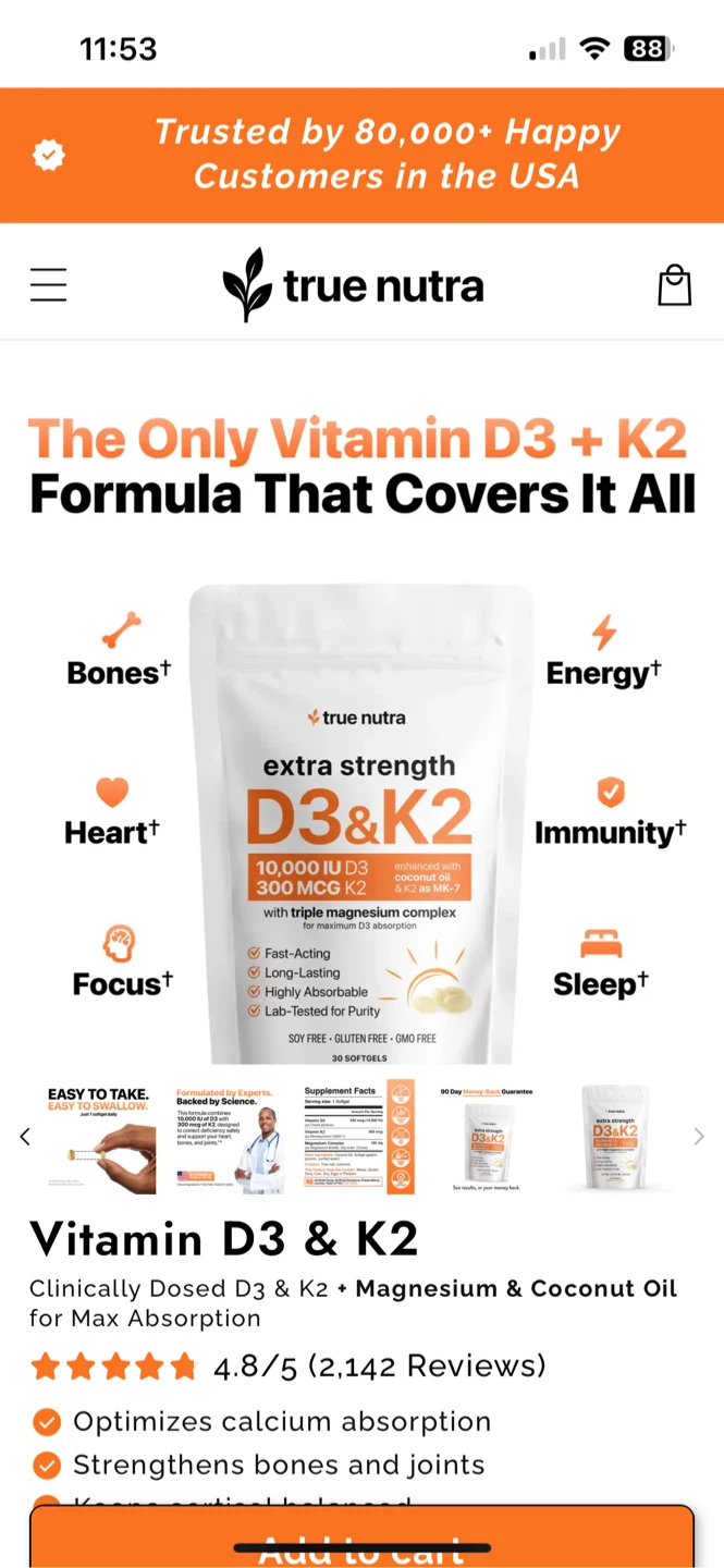 New Sealed True Nutra Extra Strength D3 & K2 - photo 3